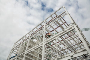 Construction of PEB steel structure at an industrial site in Sri Lanka